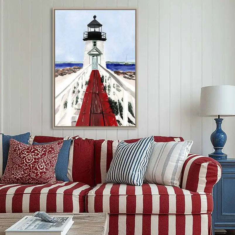 Craquez pour cette affiche de phare et ponton en aquarelle.
