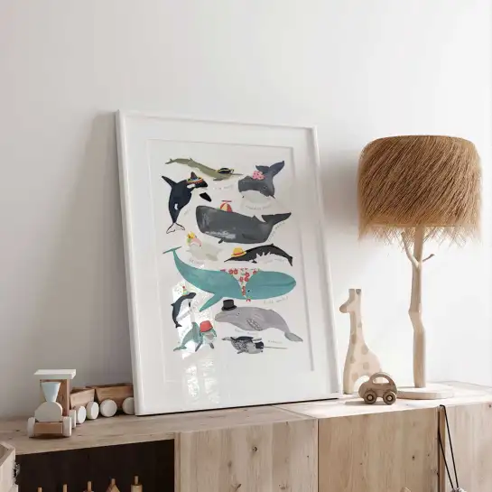 Affiche baleines à chapeaux
