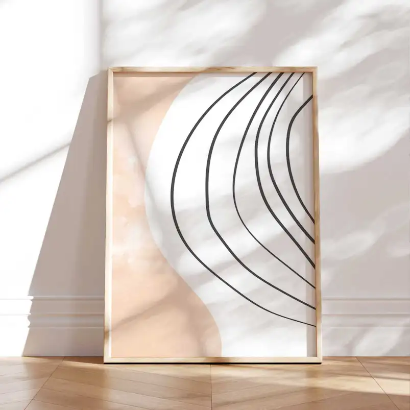 Tableau abstrait formes ondulées noir et ocre