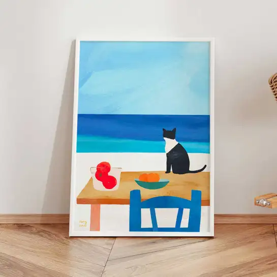 Une scène poétique entre animal et paysage marin. Cette affiche déco Henry Rivers apporte une touche élégante à votre intérieur.