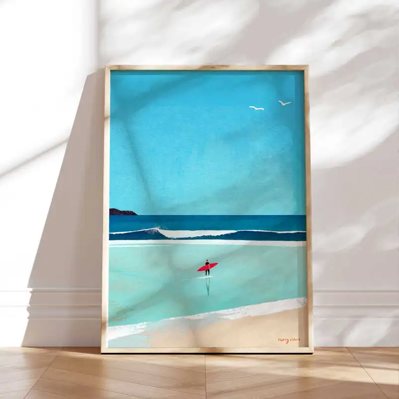 Affiche vintage Henry Rivers inspirée du surf et de l’océan.