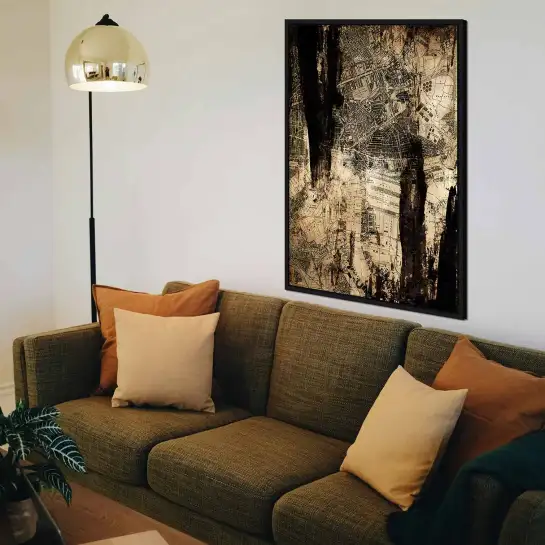 Une affiche mêlant carte ancienne et peinture abstraite pour une décoration originale au charme vintage.