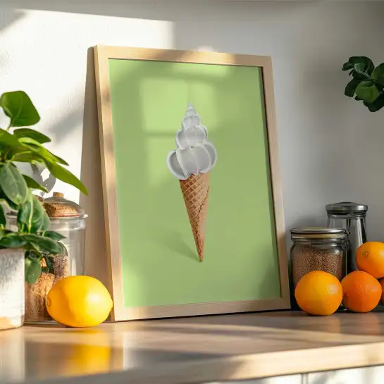 Affiche coquillage et glace cornet pour une décoration fraîche et estivale.