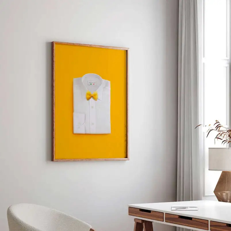 Affiche chemise décorée de pâtes farfalle pour une décoration gourmande et décalée.