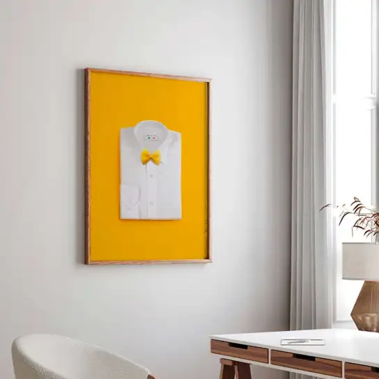 Affiche chemise décorée de pâtes farfalle pour une décoration gourmande et décalée.