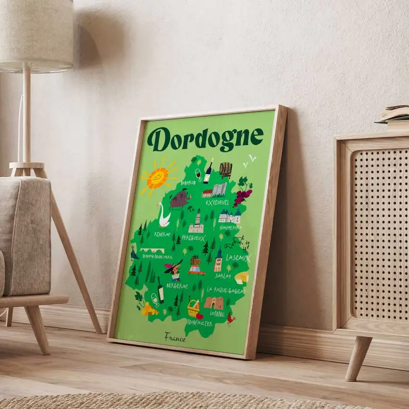 Affiche carte illustrée du Périgord vert avec un sanglier