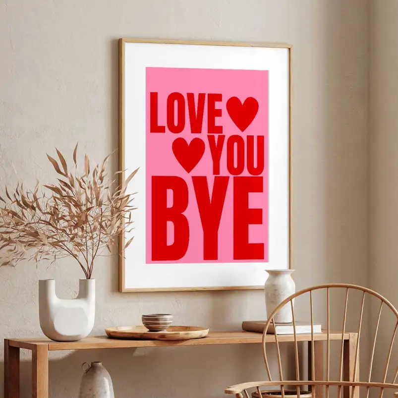 Affiche typographique Love You Bye rouge