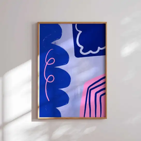 Affiche abstraite aplats de couleurs bleu et rose