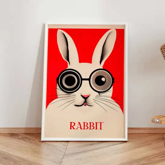 Affiche lapin vintage illustration animalière rétro