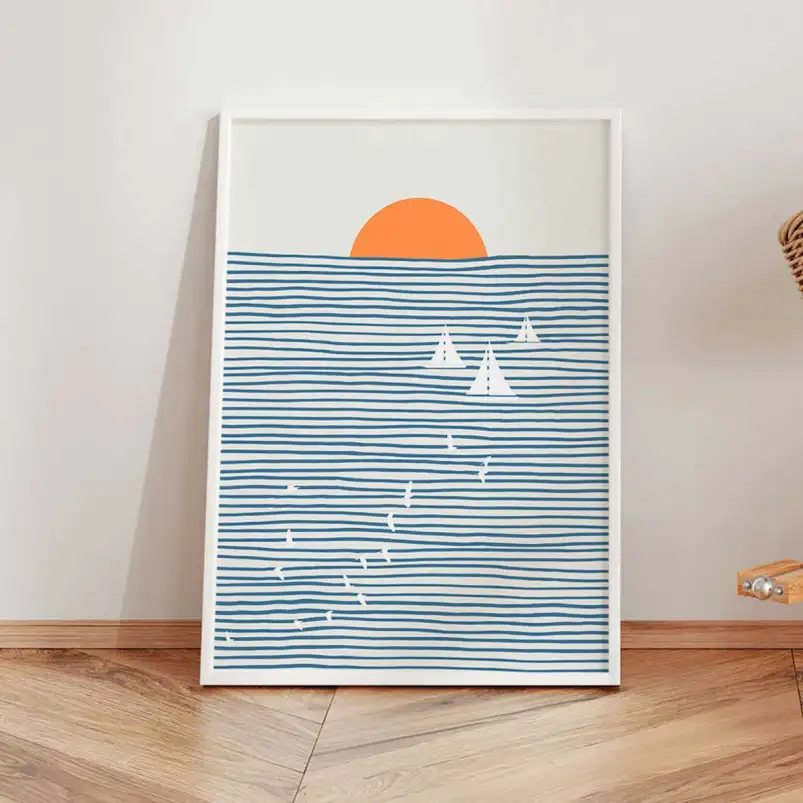 Tableau voiliers au soleil couchant