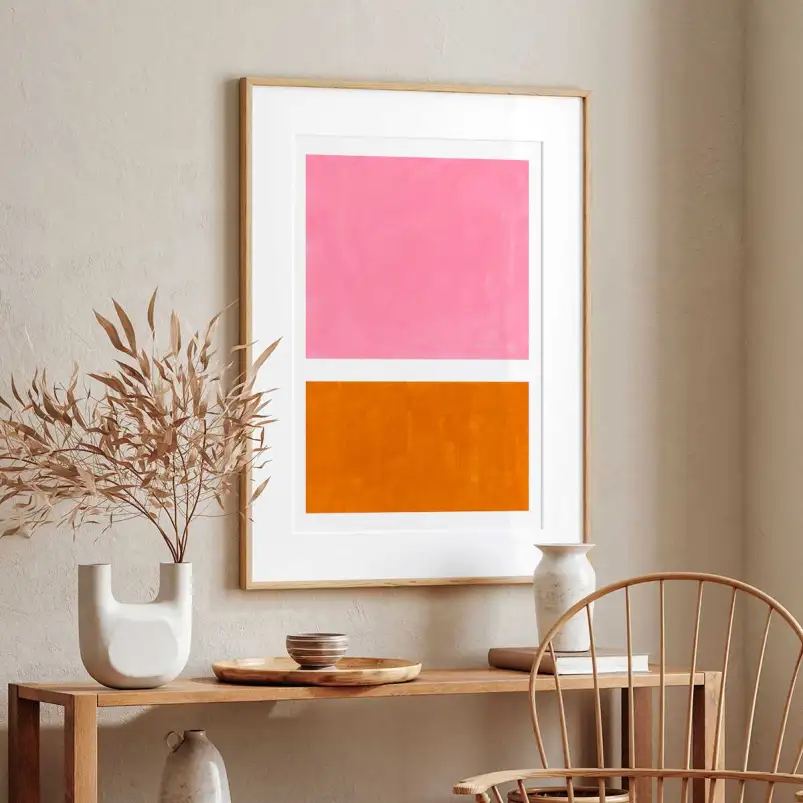 Tableau abstrait rose et orange