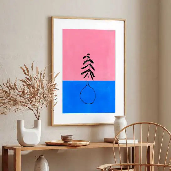 Tableau abstrait vase et branche