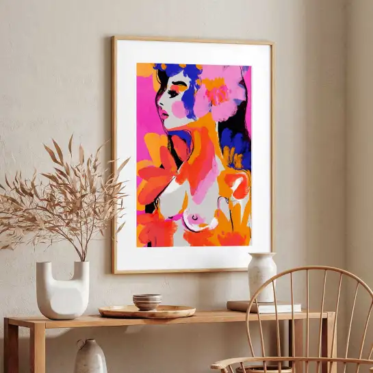 Tableau portrait féminin fleuri