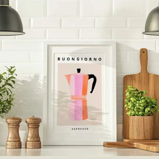 Affiche cafetière italienne rétro