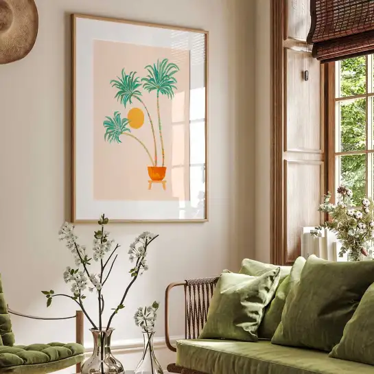 Affiche trois palmiers en pot pastel