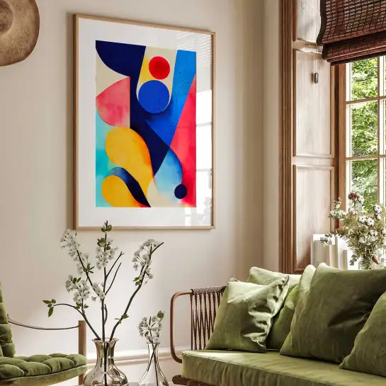 Affiche géométrique abstraite bleue et rouge