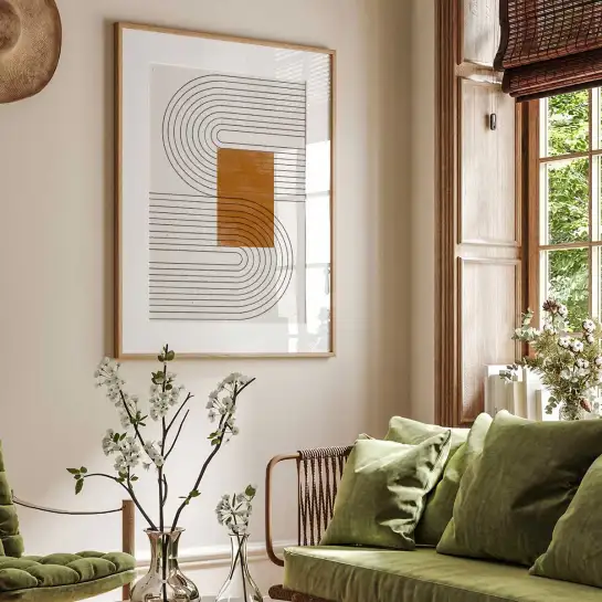Affiche minimaliste lignes sinueuses et terre de sienne
