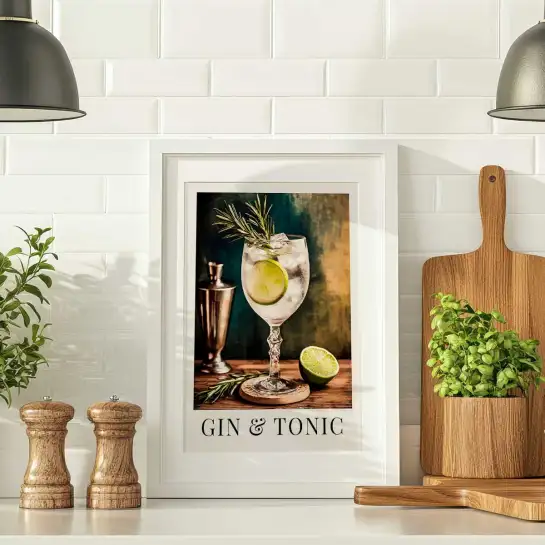 Affiche cocktail vintage gin tonic et romarin