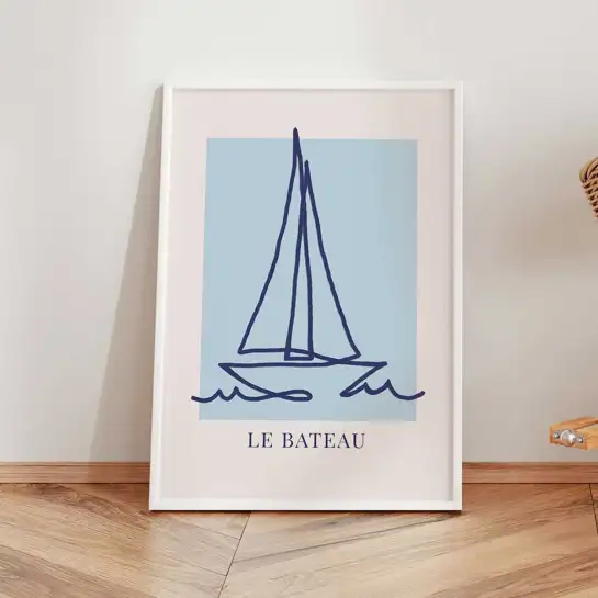 Affiche voilier dessin au trait bord de mer