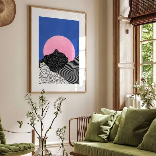 Affiche montagne soleil et illustration graphique