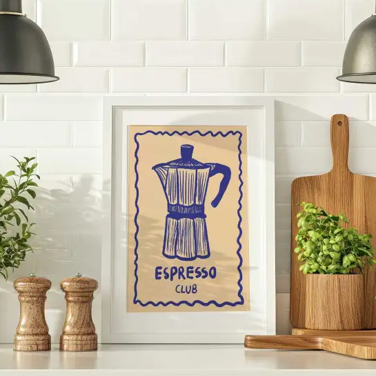 Affiche cafetière espresso illustration rétro italienne