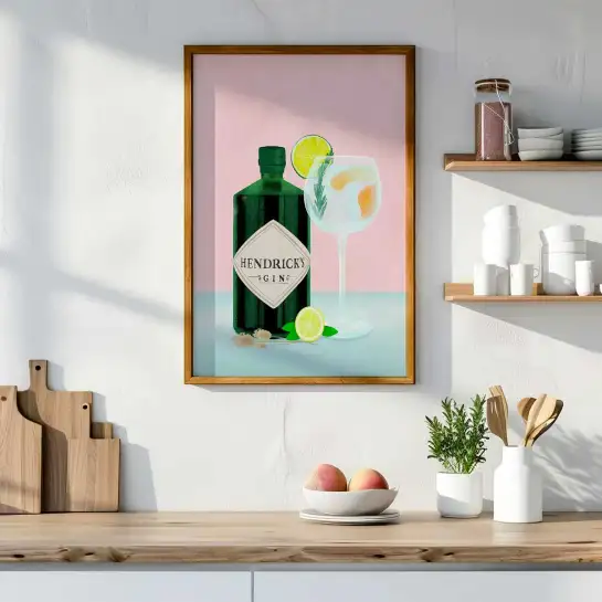 Affiche bouteille de gin et verre