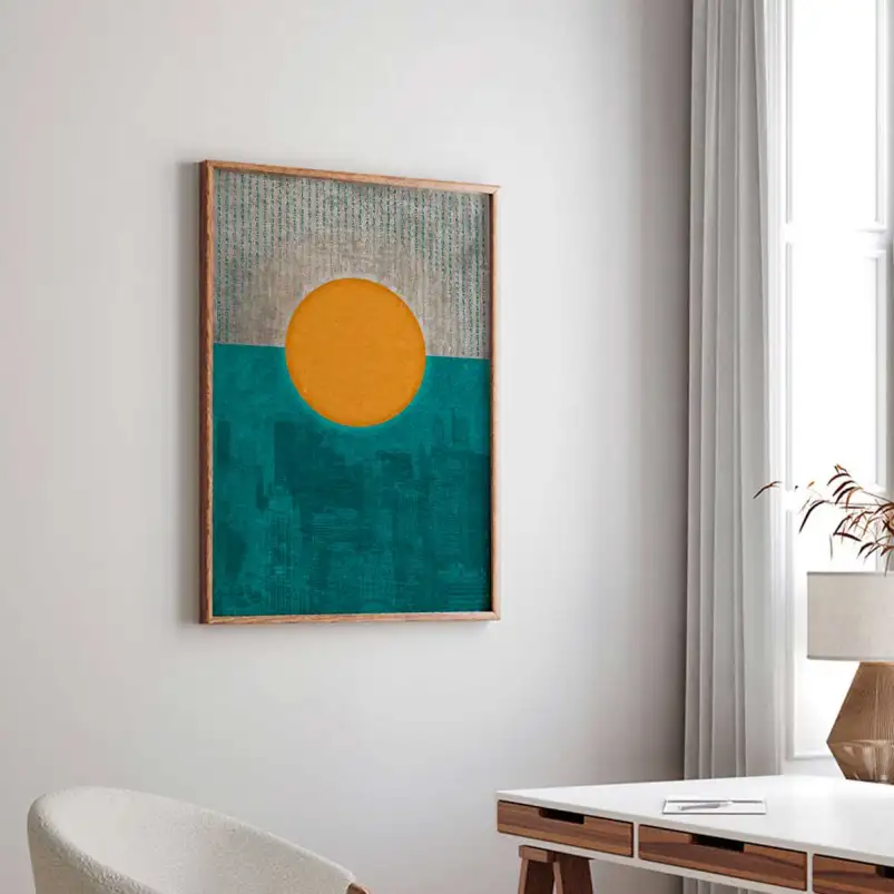 Affiche soleil et gratte-ciels