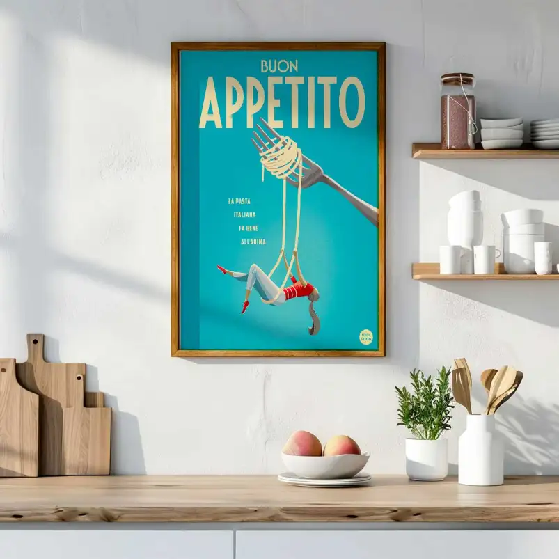 Affiche cuisine italienne spaghettis vintage