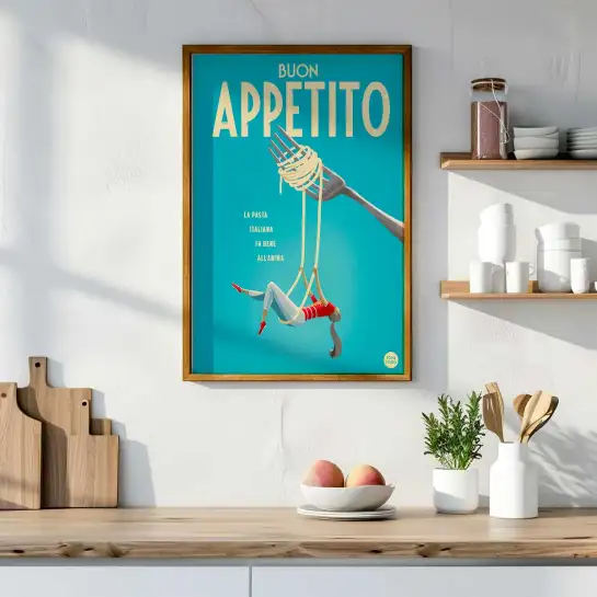 Affiche cuisine italienne spaghettis vintage