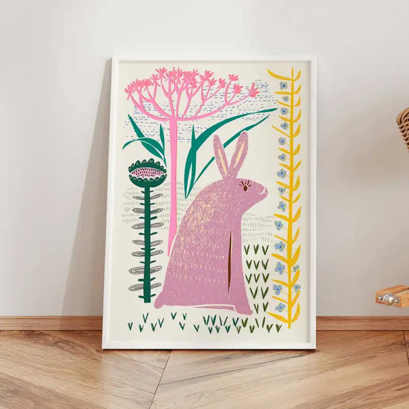 Affiche lapin et fleurs