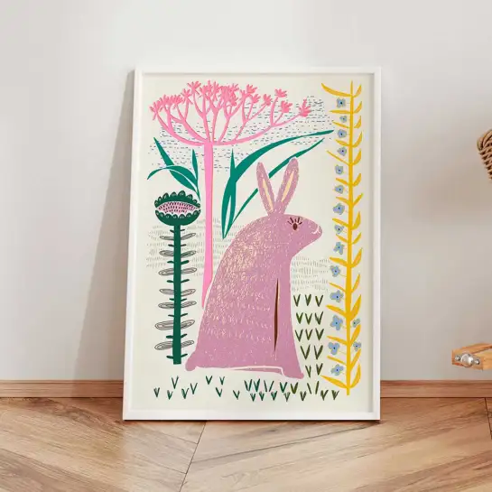 Affiche lapin et fleurs