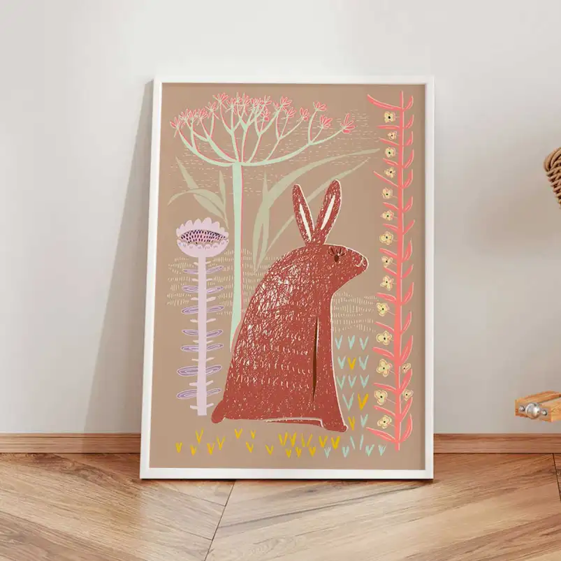 Affiche lapin marron enfantine