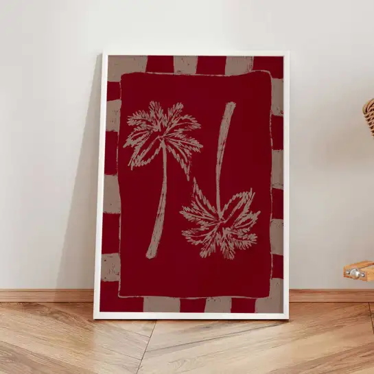 Affiche palmiers rouge terracotta