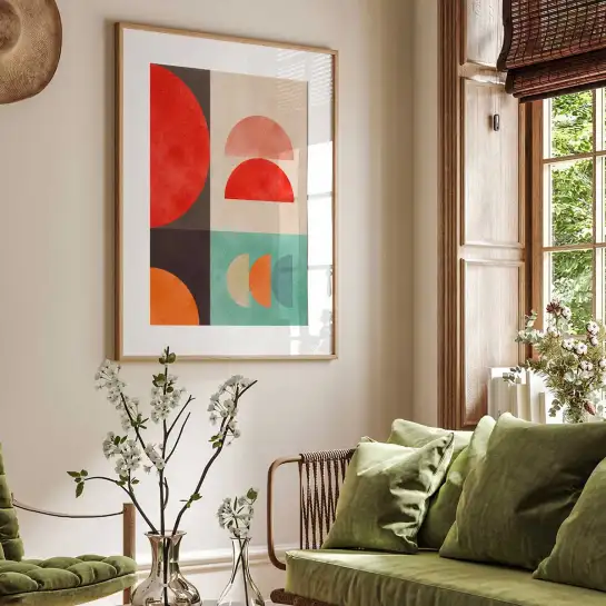 Affiche art abstrait géométrique vert et orange
