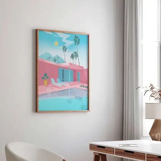 Affiche illustration villa Palm Springs piscine