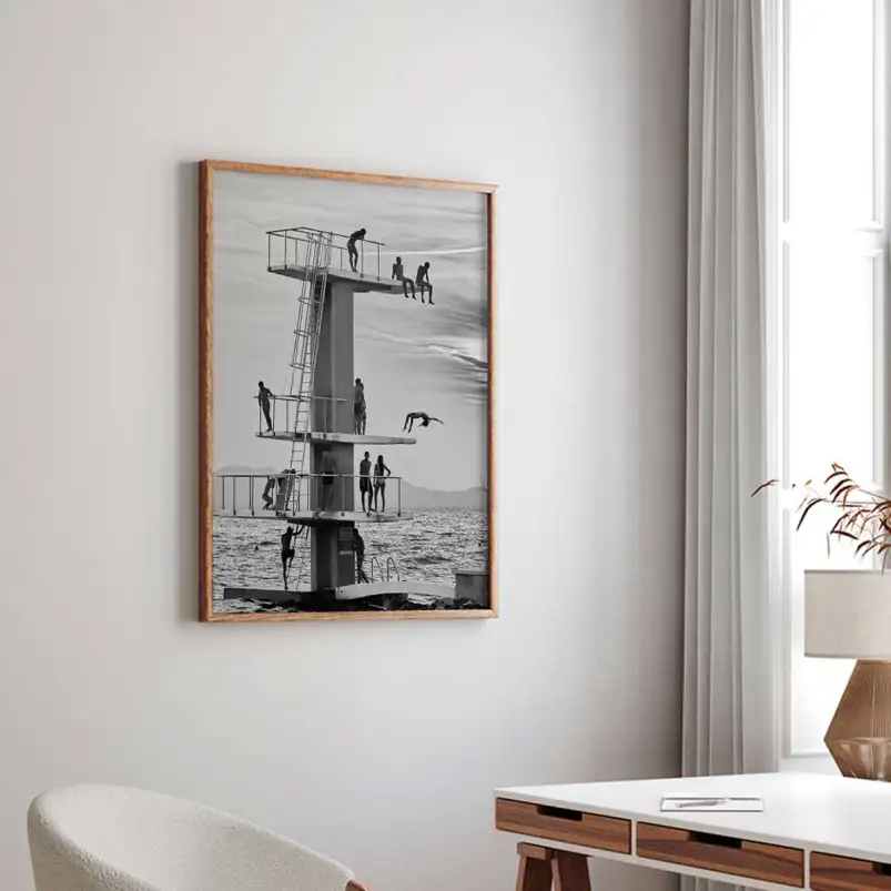 Affiche photo noir et blanc plongeoir vintage à Zadar