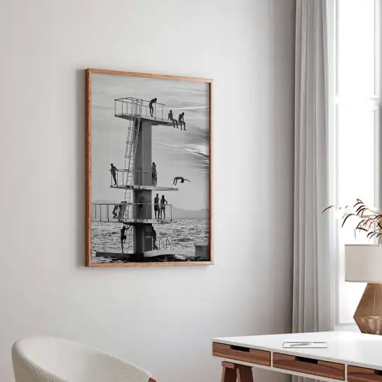 Affiche photo noir et blanc plongeoir vintage à Zadar