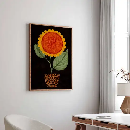 Affiche illustration fleur tournesol art naïf