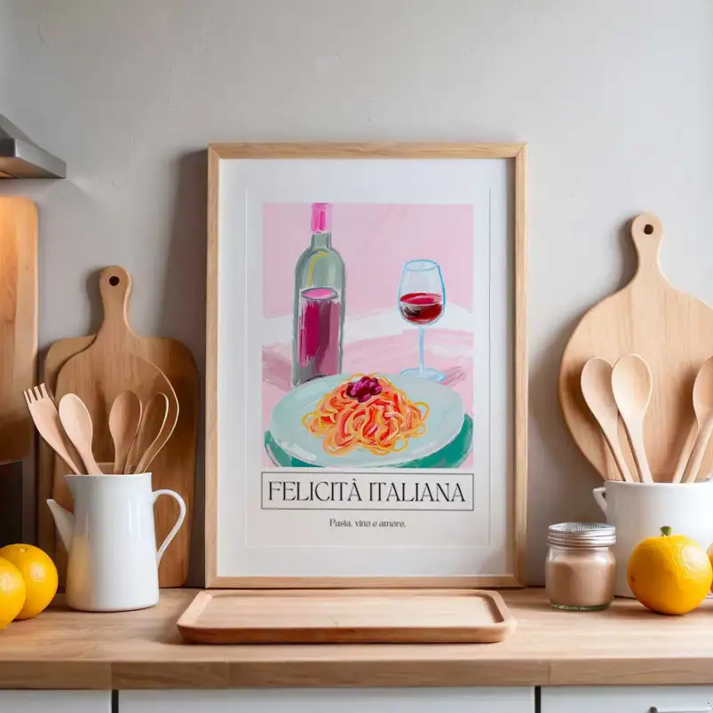 Affiche illustration cuisine italienne spaghettis.