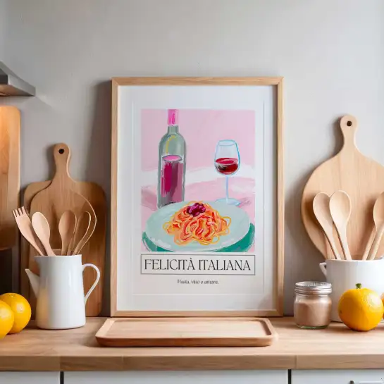 Affiche illustration cuisine italienne spaghettis.