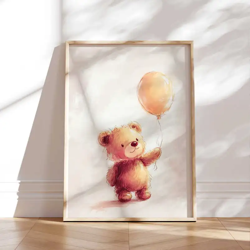 Affiche illustration enfantine ourson ballon