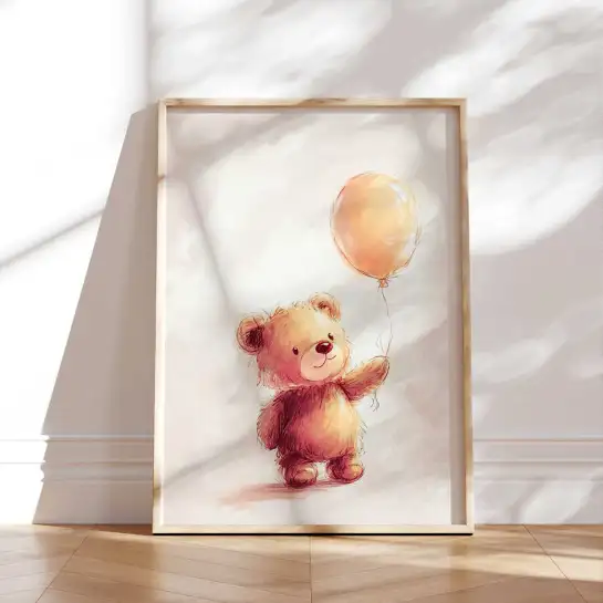 Affiche illustration enfantine ourson ballon