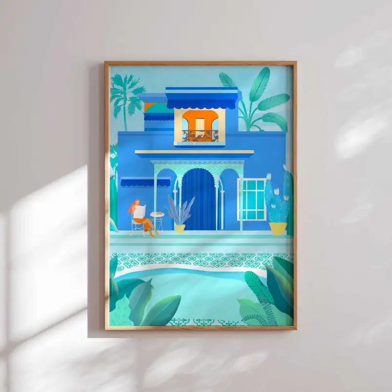 Affiche Marrakech façades bleues du Maroc