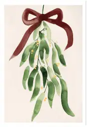 Tableau Sous le Gui à l’Aquarelle - Illustration Botanique de Noël