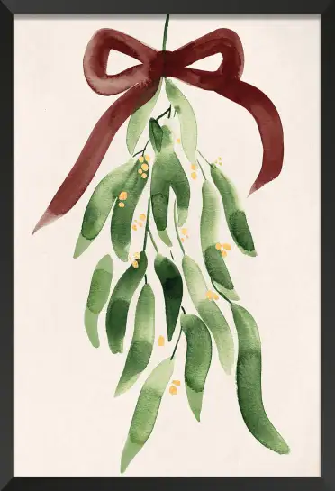 Tableau Sous le Gui à l’Aquarelle - Illustration Botanique de Noël