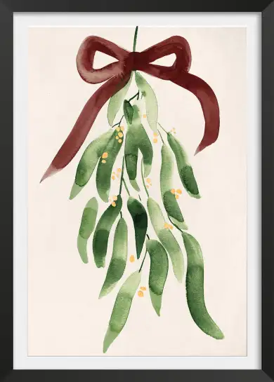 Tableau Sous le Gui à l’Aquarelle - Illustration Botanique de Noël