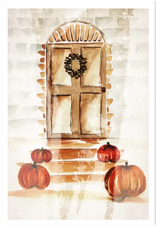 Tableau Porte d’Automne à l’Aquarelle - Décoration Murale Rustique