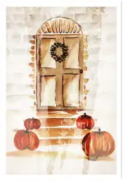 Tableau Porte d’Automne à l’Aquarelle - Décoration Murale Rustique