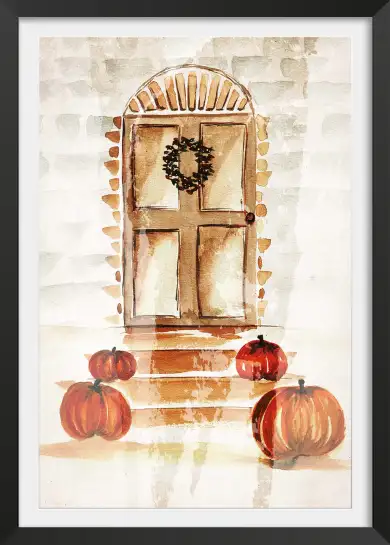 Tableau Porte d’Automne à l’Aquarelle - Décoration Murale Rustique