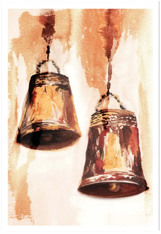 Tableau Cloches Vintage à l’Aquarelle - Décoration Murale Sépia Terracotta